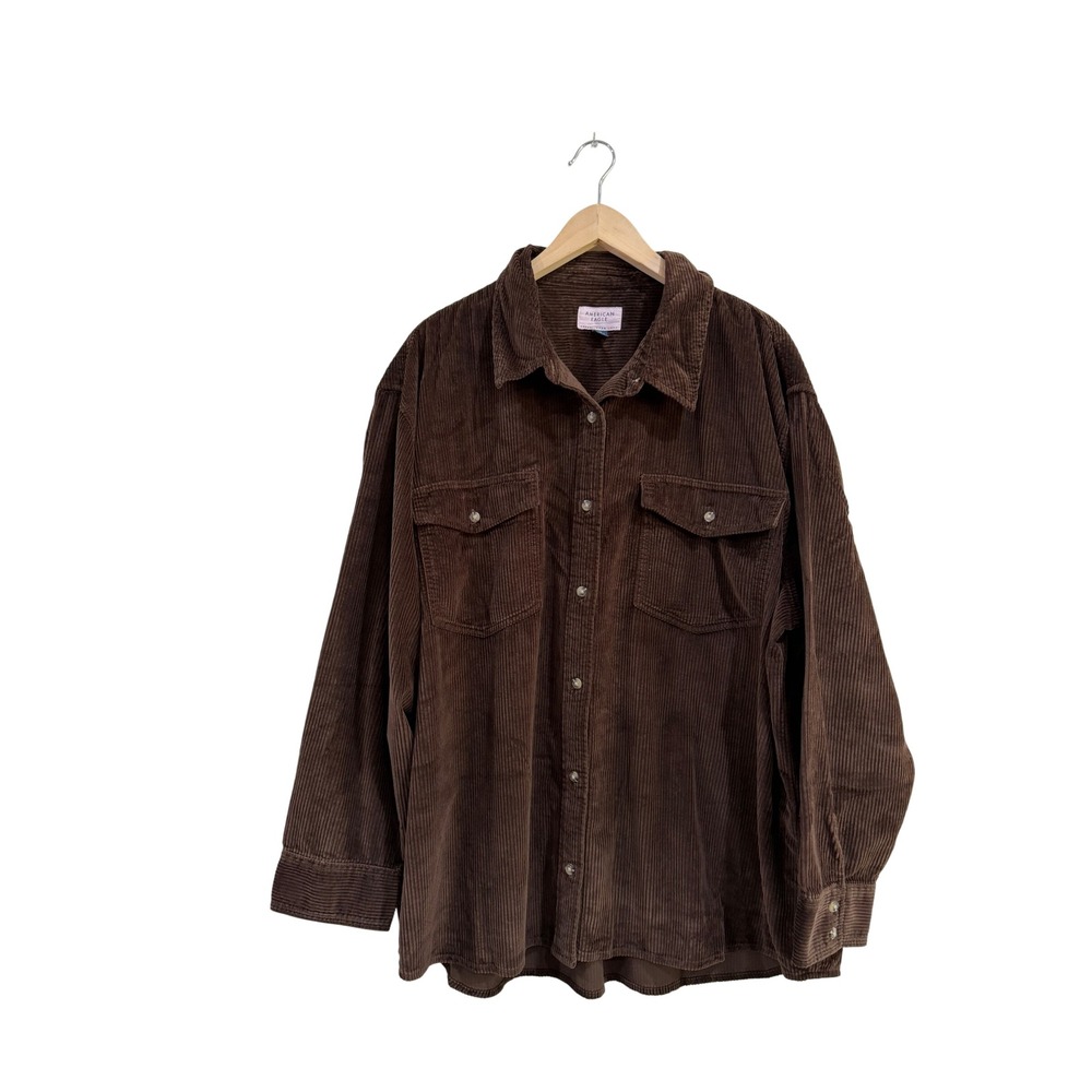 American Eagle Mens XXL Brown Corduroy Button Down Shirt Long Sleeve Cotton